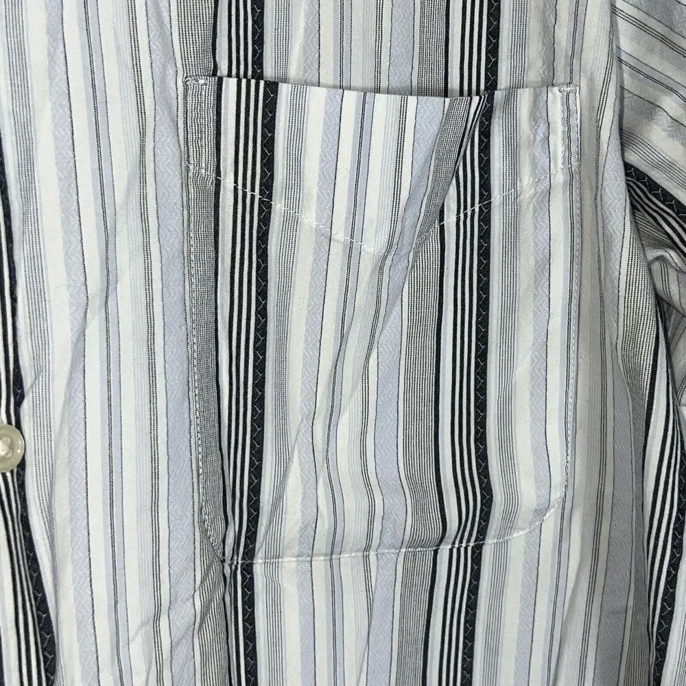 Izod Jeans Men's Medium‎ Maritime Button Down Shirt Blue Gray White Striped